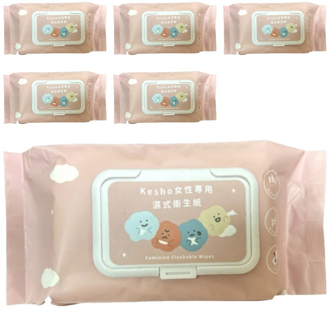 KeSHO 女性專用溼式衛生紙 粉色, 1入, 6包