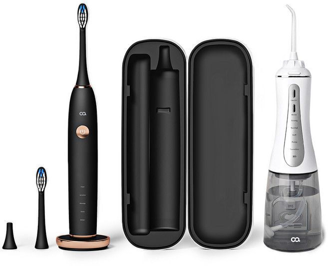 오아 클린이소프트B 전동칫솔 + 클린이 워터B 구강세정기 세트, OOT-003BK, OOR-006WH, 블랙(칫솔), 화이트(세정기), 1세트