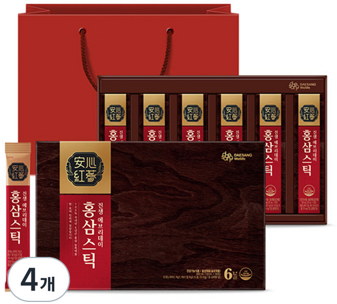 대상웰라이프 정품 진생 에브리데이 홍삼스틱 + 쇼핑백, 300ml, 4개