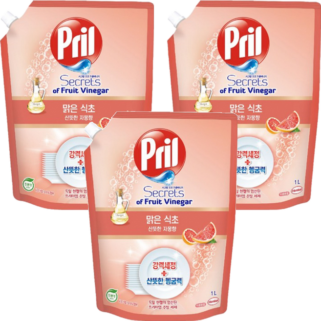 Pril 淨麗 果醋洗碗精 清爽葡萄柚香, 1L, 3包