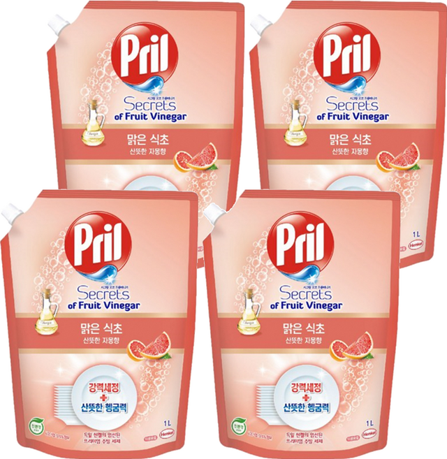 Pril 淨麗 果醋洗碗精 清爽葡萄柚香, 1L, 4包
