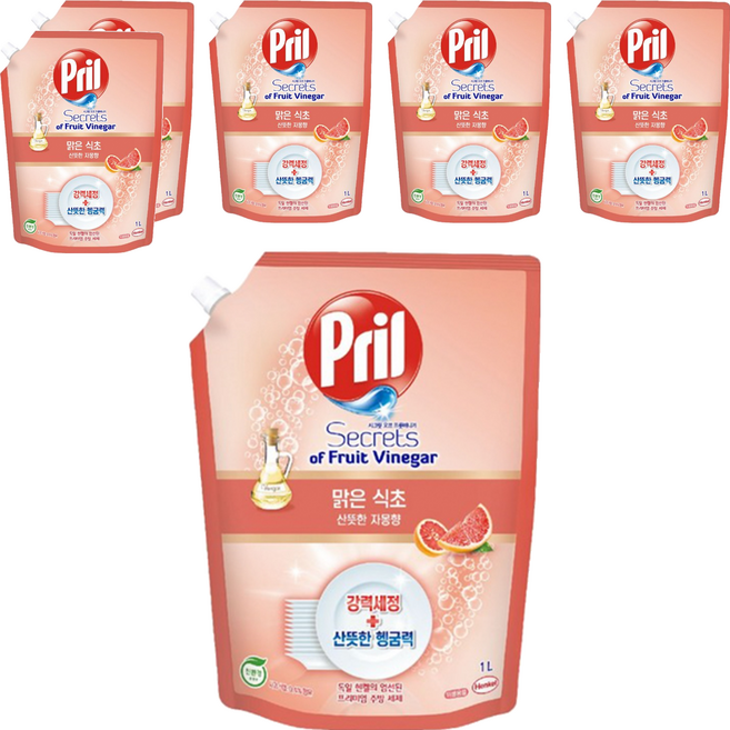 Pril 淨麗 果醋洗碗精 清爽葡萄柚香, 1L, 6包