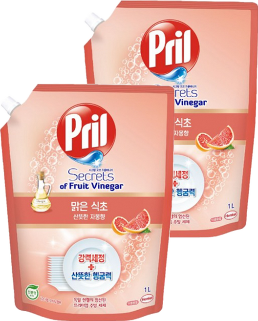 Pril 淨麗 果醋洗碗精 清爽葡萄柚香, 1L, 2包