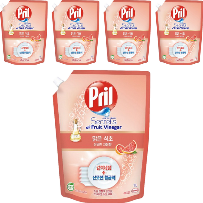 Pril 淨麗 果醋洗碗精 清爽葡萄柚香, 1L, 5包