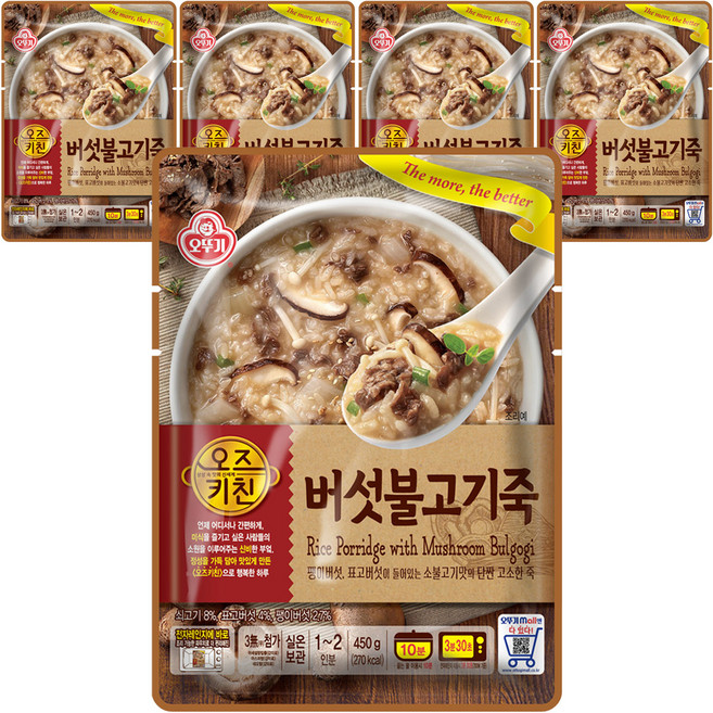 오뚜기 오즈키친 버섯불고기죽, 450g, 5개