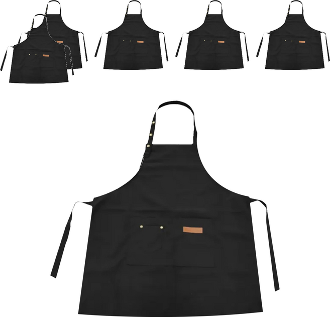防潑水口袋圍裙, 黑色, 6件