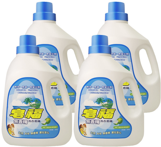 皂福 無香精洗衣皂精 中性親膚 泡沫少 好沖洗 高生物分解度95%, 3.3kg, 4桶