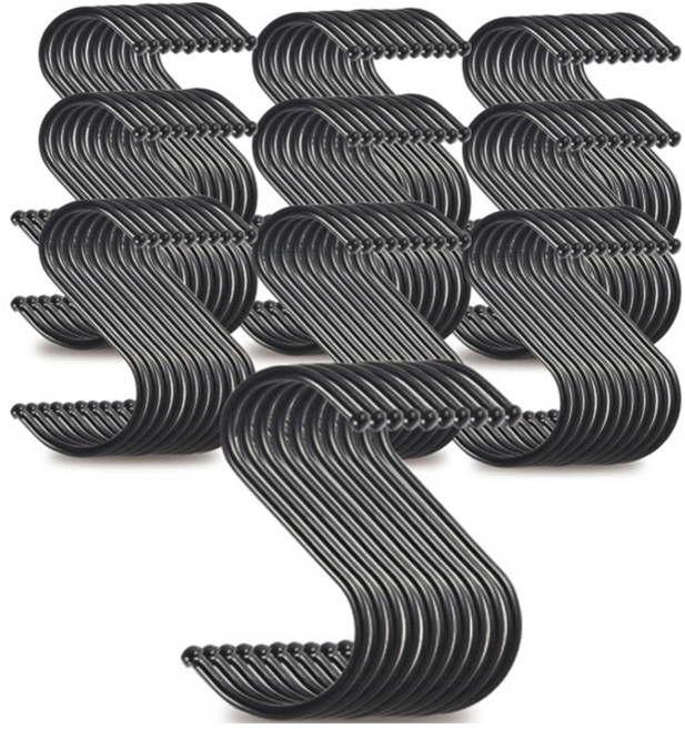 마켓플랜 스텐 S형 다용도 후크 걸이 소형, 블랙, 100개