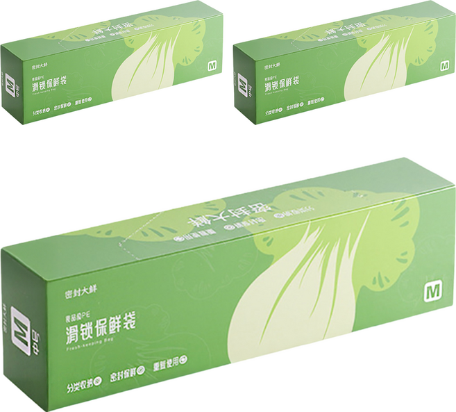 小麥購物 拉鍊保鮮袋 G246, 3盒, 中(23 x 5 x 15.5cm), 15個