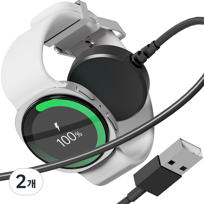 누아트 갤럭시워치 전기종 호환 USB타입 무선 충전기 케이블, 블랙, 2개