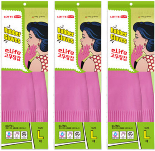 롯데이라이프 고무장갑, 대(L), 3개