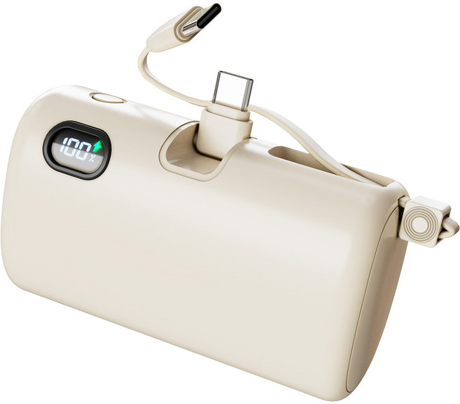 누아트 22.5W PD 고속충전 동시충전 빌트인 케이블 대용량 도킹형 미니 보조배터리 10000mAh C타입, 아이보리