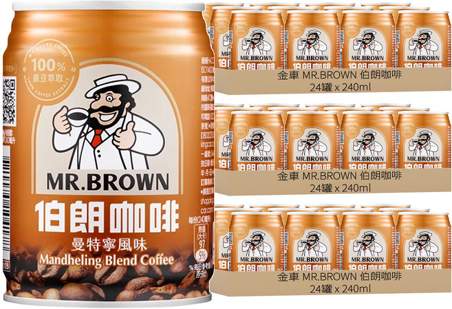 金車 MR.BROWN 伯朗咖啡 曼特寧風味, 240ml, 72罐