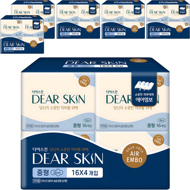 디어스킨 에어엠보 생리대 날개형, 중형, 16개입, 24개