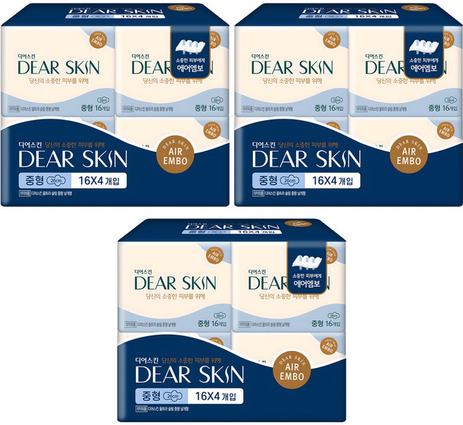 디어스킨 에어엠보 생리대 날개형, 중형, 16개입, 12개