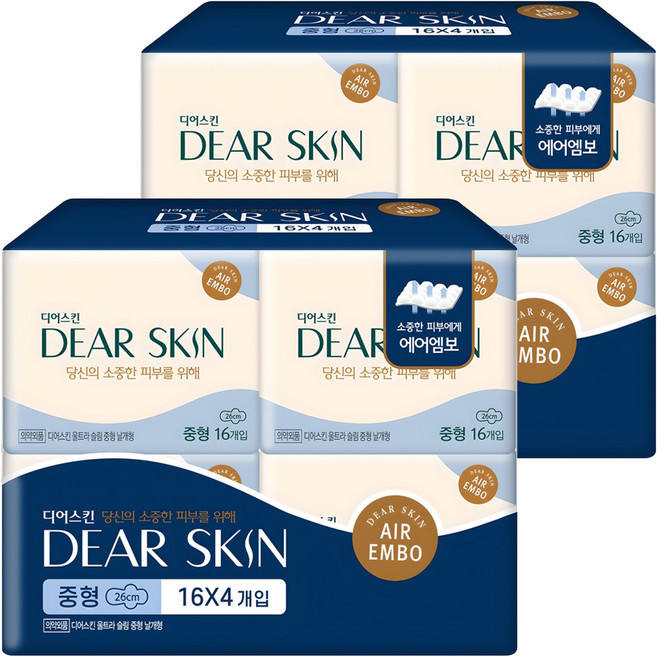 디어스킨 에어엠보 생리대 날개형, 중형, 16개입, 8개
