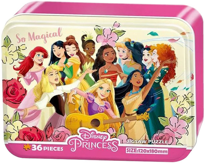 HUNDRED PICTURES 百耘圖 Disney Princess 鐵盒拼圖 36片 尺寸120x180mm, 1盒