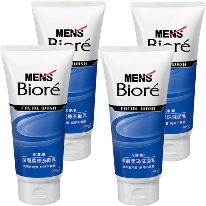 MEN's Biore 台灣公司貨 男性專用 深層柔珠洗面乳, 100g, 4條