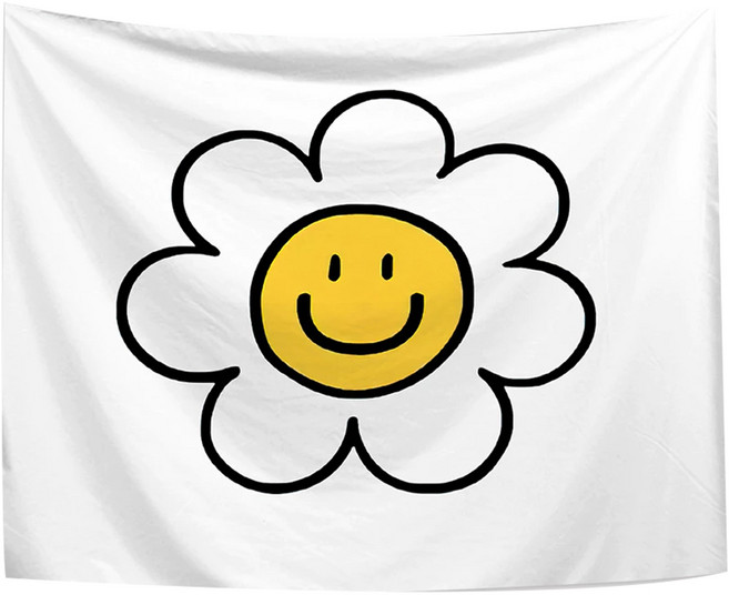 半島良品 居家裝飾掛布, 笑臉小花 白色 + 黃色