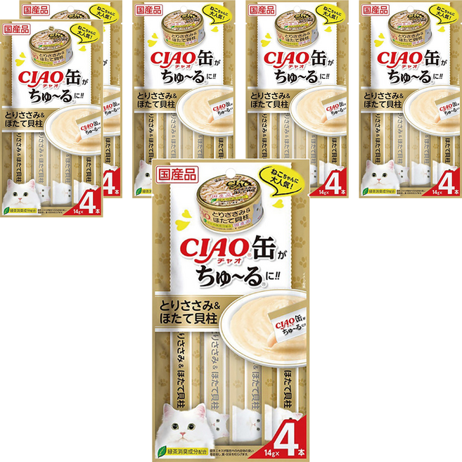 INABA CIAO 啾嚕 旨定系列 肉泥, 雞肉 + 干貝, 56g, 6袋