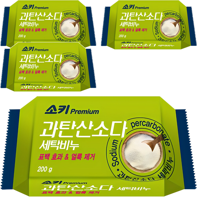 소키 프리미엄 과탄산소다 세탁비누, 200g, 4개