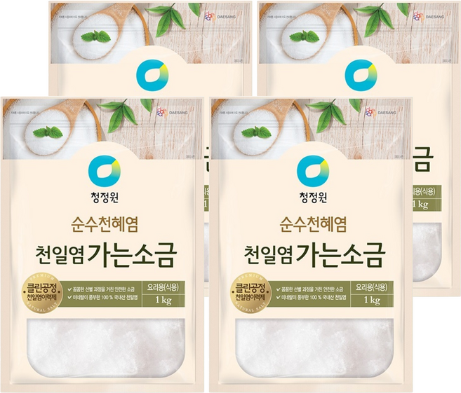 대상 청정원 천일염 가는 소금, 1kg, 4개