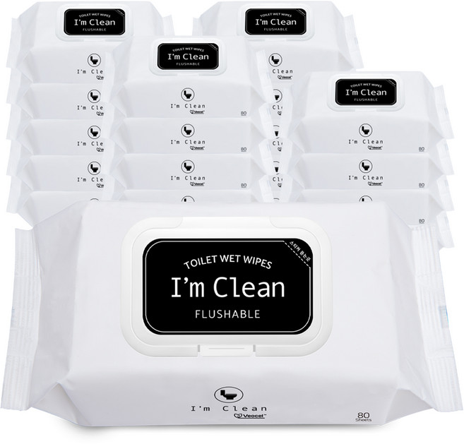 아임클린 저자극 비데 물티슈 캡형, 60g, 80매, 20개