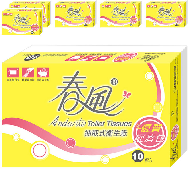 春風 抽取衛生紙 雙層 100張, 10包, 6袋