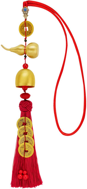 命運好好玩 五帝錢銅葫蘆迎財風鈴, 金色 + 紅色, 1個