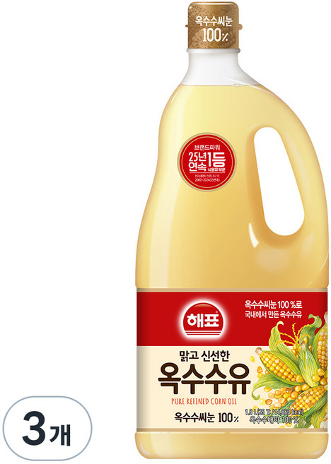 사조해표 옥수수유, 1.8L, 3개