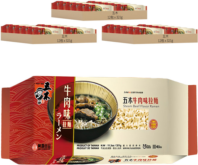 五木 牛肉味拉麵, 321g, 36包