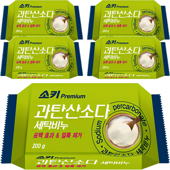 소키 프리미엄 과탄산소다 세탁비누, 200g, 5개