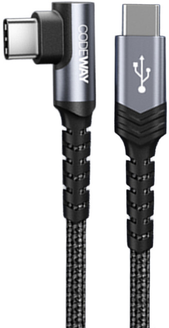 CODEWAY 90度 USB C to USB C 快充充電線, 2m, 灰色, 1條