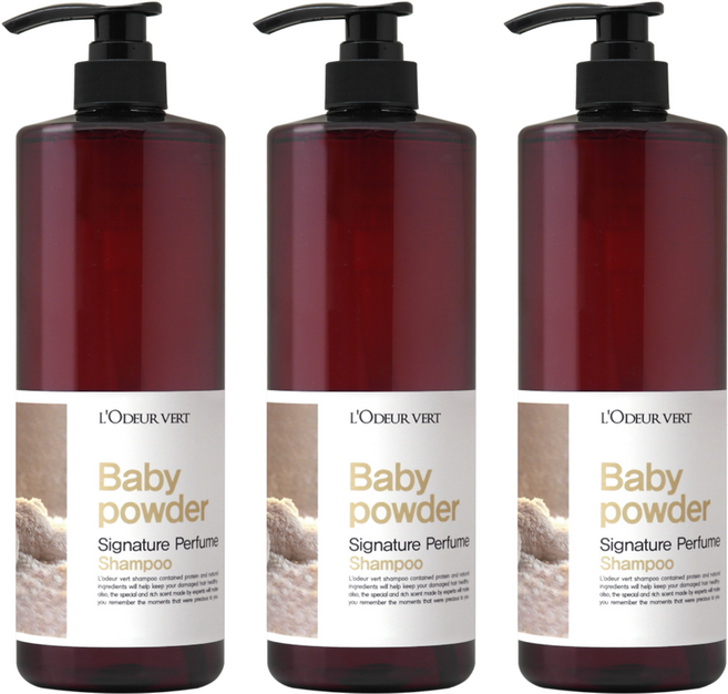로더베르 시그니처 퍼퓸 샴푸 베이비파우더, 1L, 3개