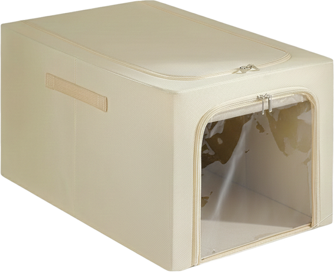 Starshop 大容量衣物摺疊收納盒/雙開窗鋼架收納箱 35L, 卡其色, 1個