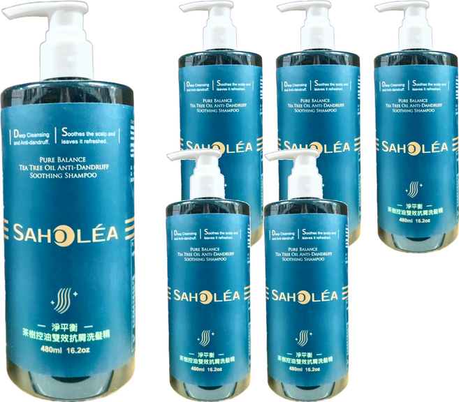 SAHOLEA 森歐黎漾 淨平衡茶樹控油雙效抗屑洗髮精, 480ml, 6瓶