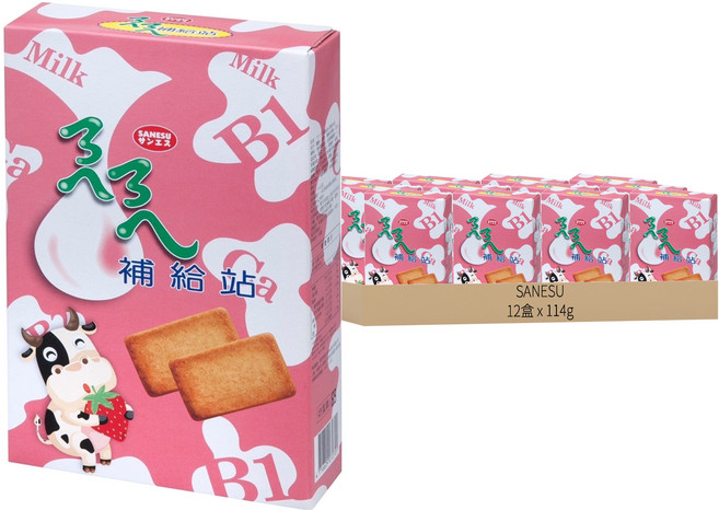 SANESU ㄋㄟㄋㄟ補給站 草莓牛奶, 114g, 12盒