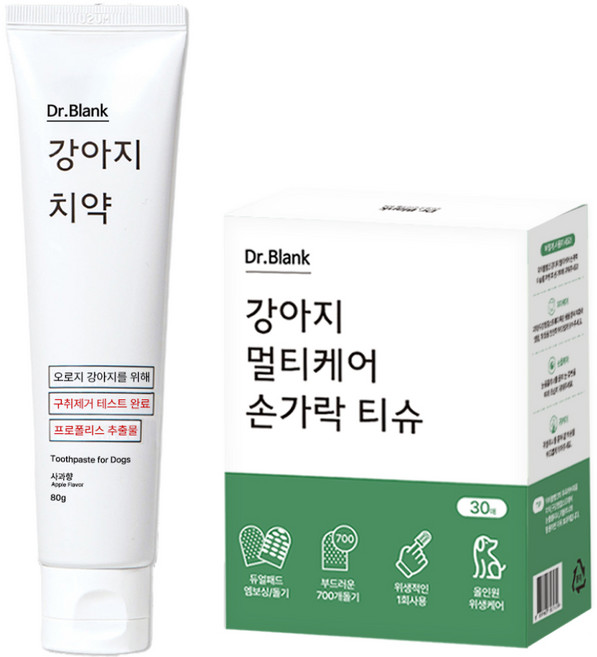 닥터블랭크 강아지 치약 사과향 + 멀티케어 손가락 칫솔티슈 30p 세트, 80g, 1세트