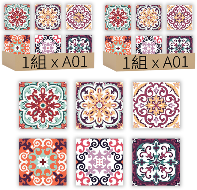 ins歐風系列 花磚壁貼6片組, A01, 2組