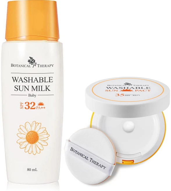 보타니컬테라피 베이비 워셔블 썬밀크 SPF32 PA++ 80ml + 보타니컬테라피 워셔블 썬팩트 SPF35 PA++ 15g, 1세트 - 쿠팡