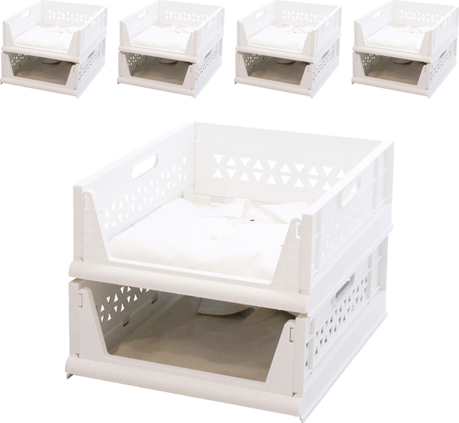 가쯔 오픈 슬라이딩 수납정리 리빙 폴딩박스, 화이트, 10개