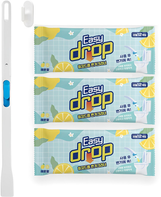 이지드롭 변기크리너 핸들 레몬향 + 리필 케이스 36개입, 1개