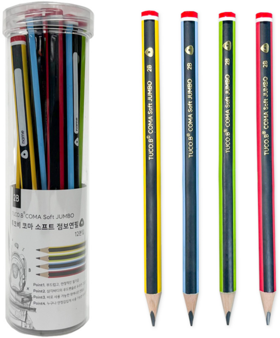 투코비 코마 소프트 점보 2B 연필, 혼합색상, 12개