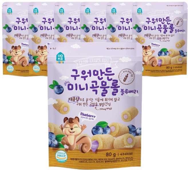 홈앤키즈 구워만든 미니곡물롤, 블루베리맛, 80g, 7개