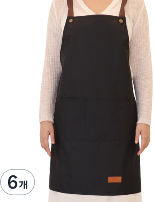 씨오브비 주방 카페 생활방수 편한 앞치마, 블랙, 6개