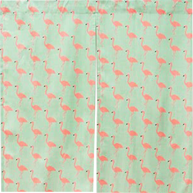 小銅板 日式亞麻門簾, 紅鶴 綠色