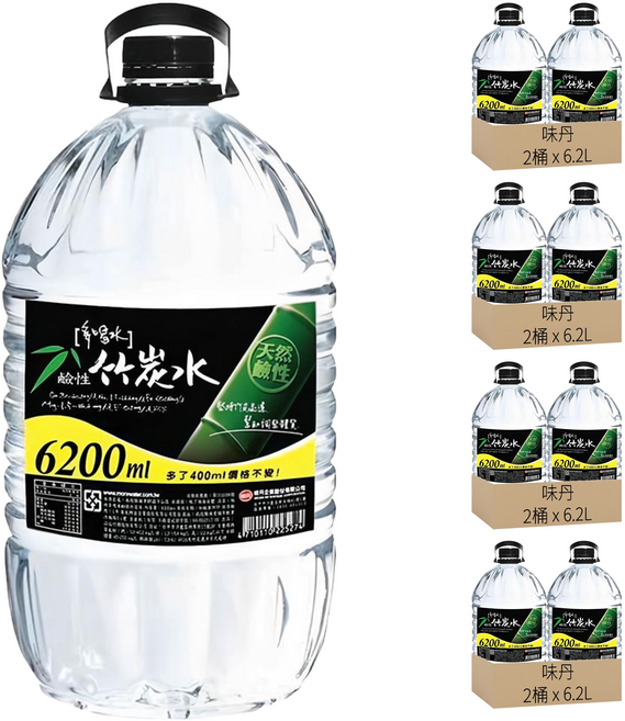 多喝水 鹼性竹炭水, 6.2L, 8瓶