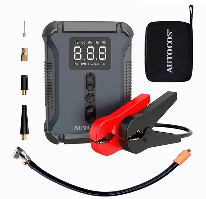 오토코스 KC인증 차량용 4in1 점프스타터 공기압 주입기 12V + 케이스 + 점프케이블 + 50cm에어튜브 세트, 1세트, 14800mAh