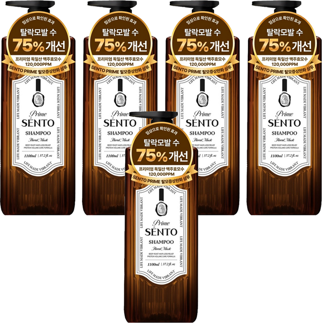센토 프라임 12만PPM 맥주효모 탈모완화 단백질 두피케어 볼륨샴푸 플로럴 머스크향, 5개, 1.1L