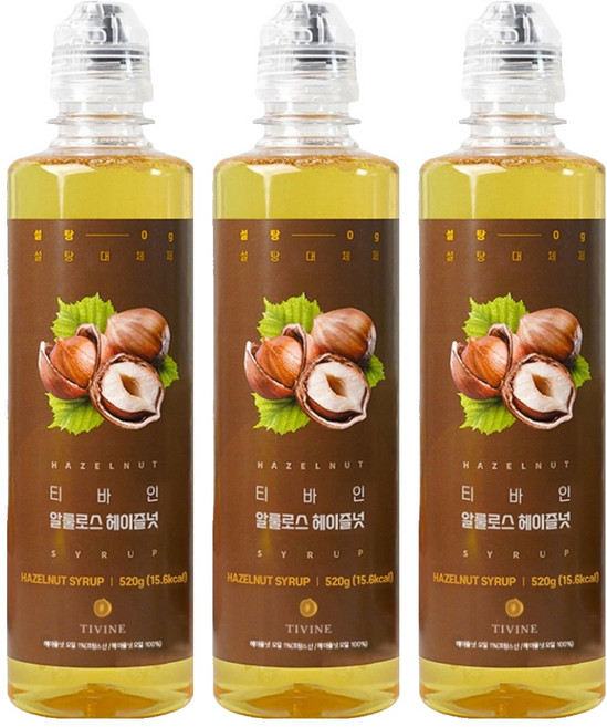 티바인 제로슈가 헤이즐넛 시럽, 520g, 3개